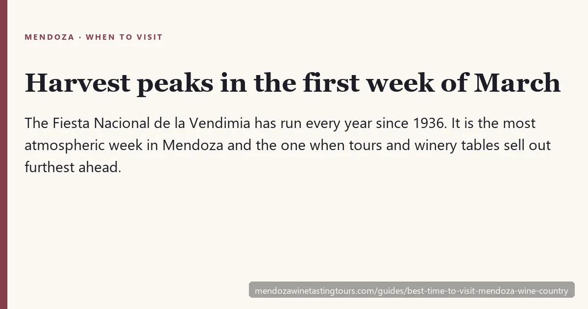 Best time to visit Mendoza wine country — harvest, Vendimia, snow on the Andes and the quiet season
